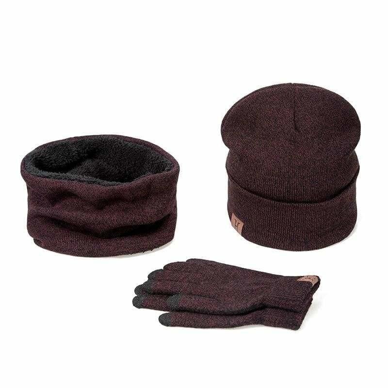 Three Piece Set Winter Hat And Gloves Cotton Unisex Winter Hat Scarf Gloves - B - Hats