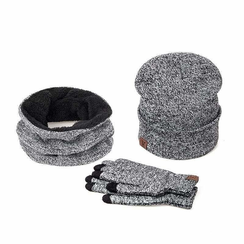 Three Piece Set Winter Hat And Gloves Cotton Unisex Winter Hat Scarf Gloves - D - Hats