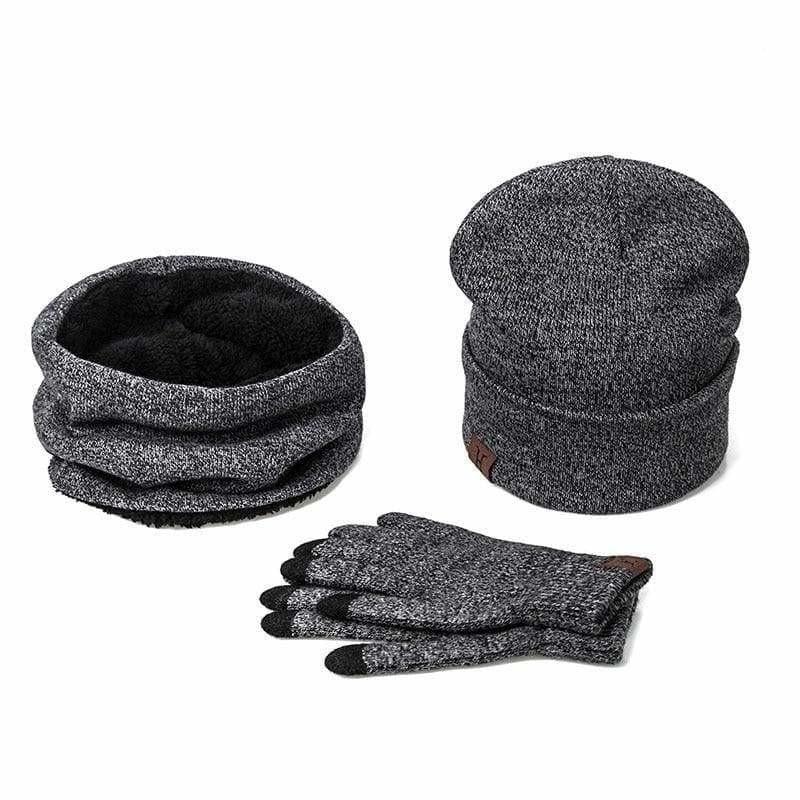Three Piece Set Winter Hat And Gloves Cotton Unisex Winter Hat Scarf Gloves - F - Hats