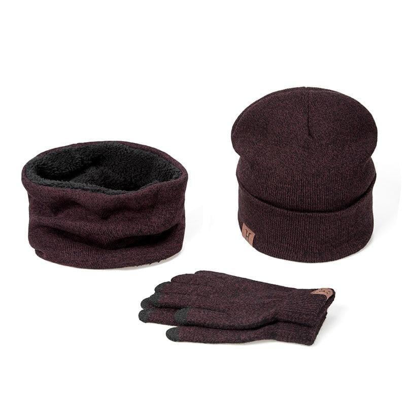 Three Piece Set Winter Hat And Gloves Cotton Unisex Winter Hat Scarf Gloves - Hats