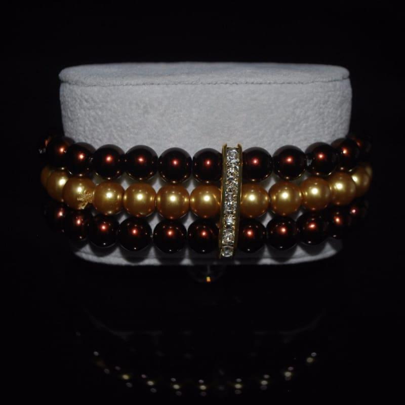 Three Strands Brown And Gold Two Toned Bracelets - Handmade