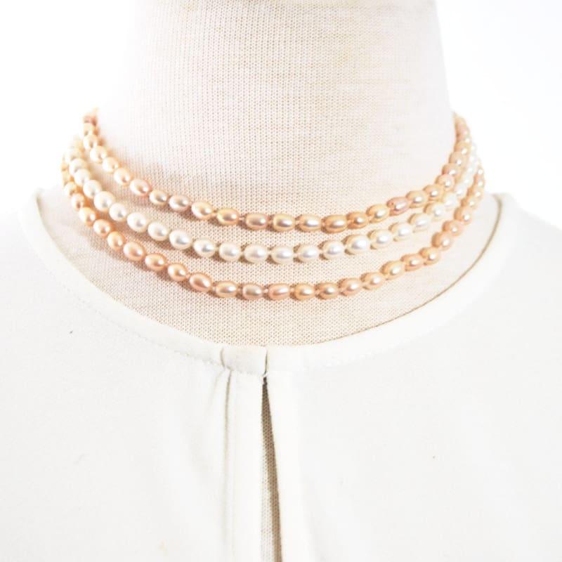 Three Strands Freshwater Pearls Necklace - Handmade