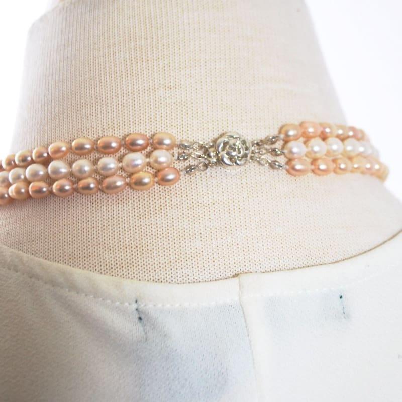 Three Strands Freshwater Pearls Necklace - Handmade