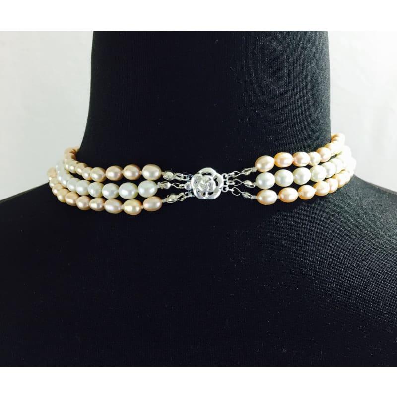 Three Strands Freshwater Pearls Necklace - Handmade