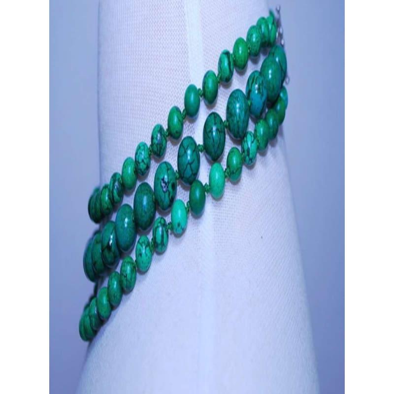 Three Strands Green Turquoise Womens Beaded Necklace - Handmade