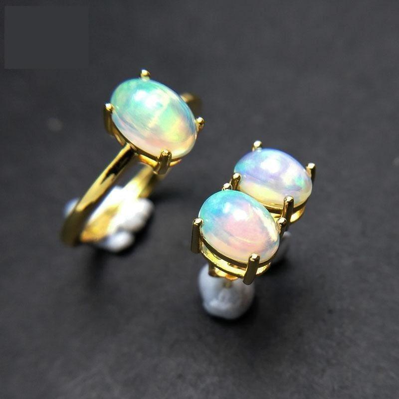 Top Quality Opal Ring and Earrings Jewelry Set - jewelry set