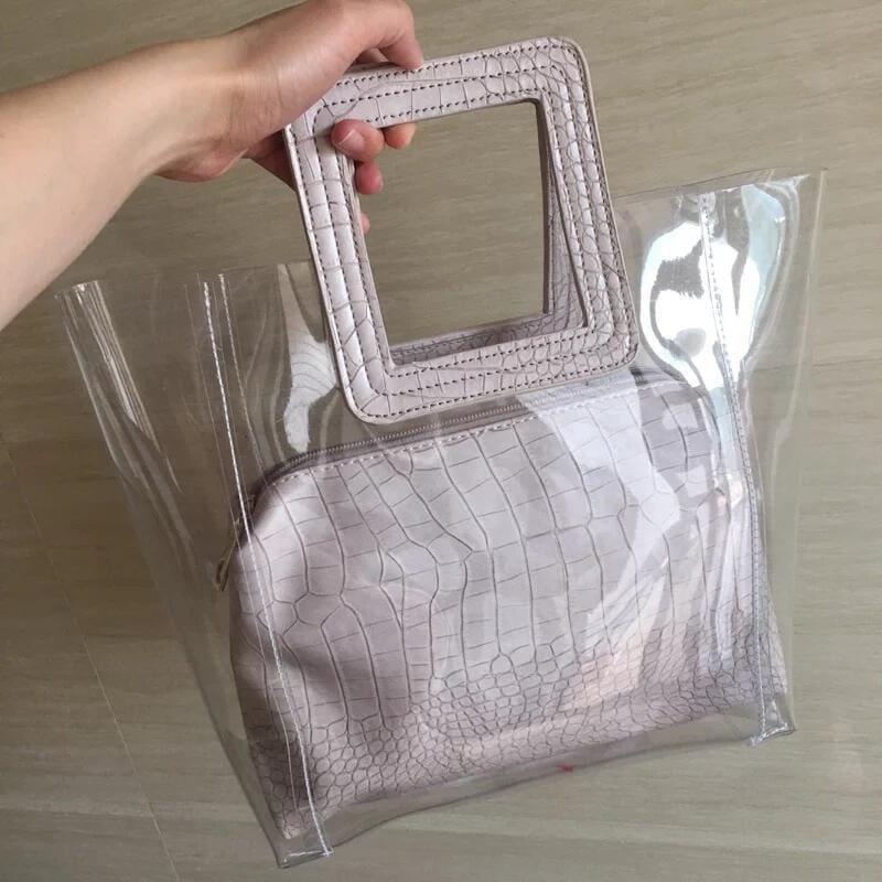 Transparent and Leather Woman Tote Bag - apricot / One Size - HandBag