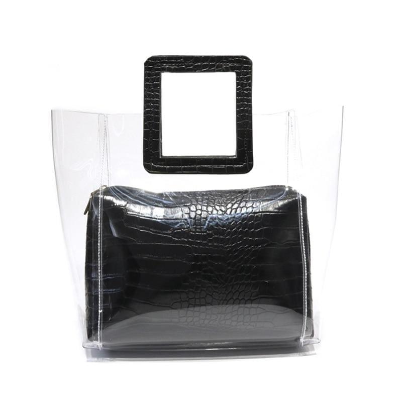 Transparent and Leather Woman Tote Bag - black / One Size - HandBag