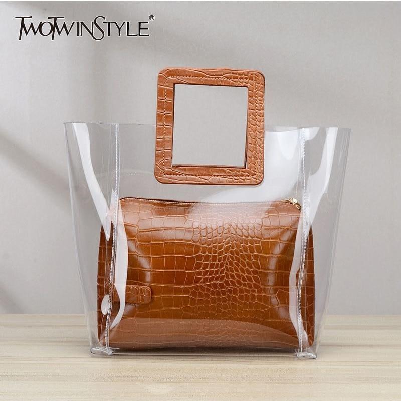 Transparent and Leather Woman Tote Bag - HandBag