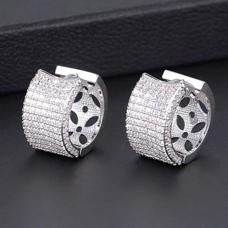 Trendy Hoop Earrings Cubic Zirconia Earrings - Silver - earrings