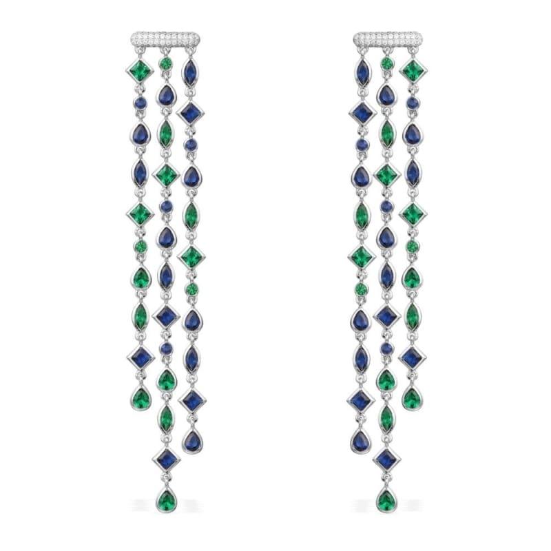 Trendy Long Geometry Tassels Drop Cubic Zirconia Drop Earrings - earrings