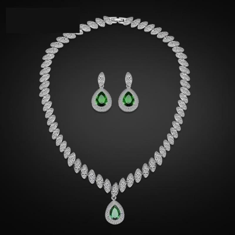 Trendy Water Drop Cubic Zirconia Crystal Bridal Wedding Jewelry Set - Green - Jewelry Set