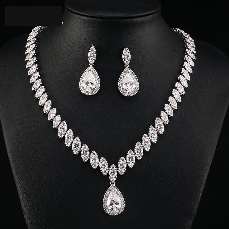 Trendy Water Drop Cubic Zirconia Crystal Bridal Wedding Jewelry Set - Jewelry Set