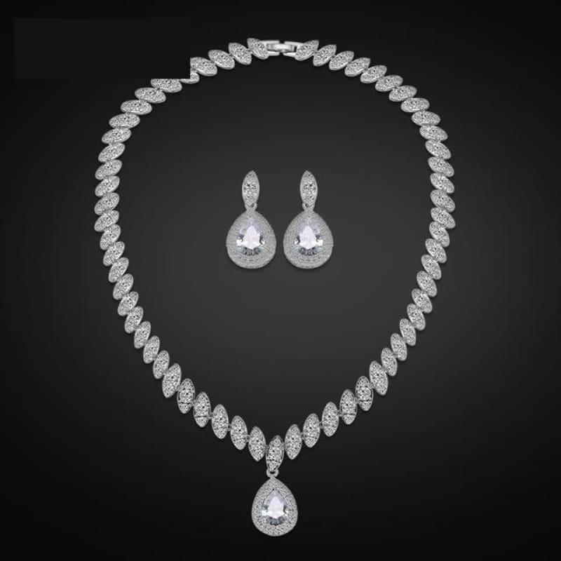 Trendy Water Drop Cubic Zirconia Crystal Bridal Wedding Jewelry Set - White - Jewelry Set