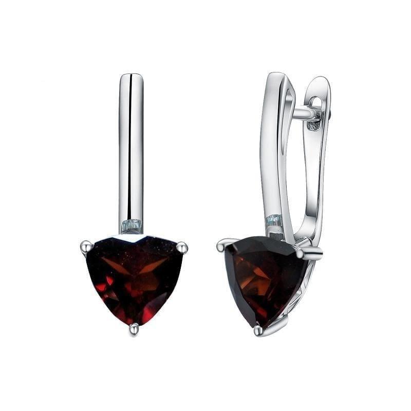 Triangle Shape Natural Garnet 7.0mm Gemstone 925 Sterling Silver Earrings - Earrings