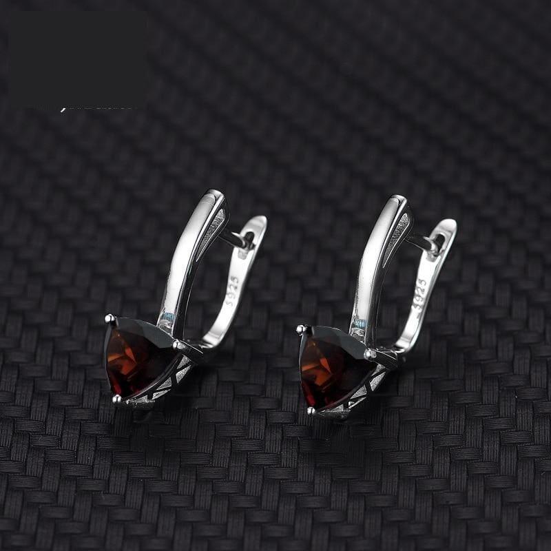 Triangle Shape Natural Garnet 7.0mm Gemstone 925 Sterling Silver Earrings - Earrings