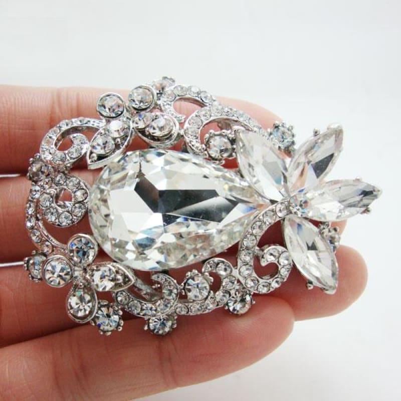 TTjewelry Bride Wedding Flower Bouquet Bridesmaid Brooch Pin Pendant Clear Rhinestone Crystal - brooch