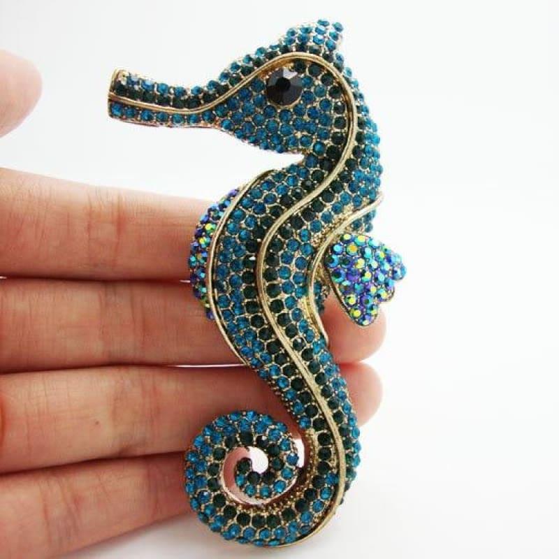 TTjewelry Pretty Fashion lovely retro Blue crystal rhinestone brooch pins hippocampus Seabed animals - Default title - Brooch