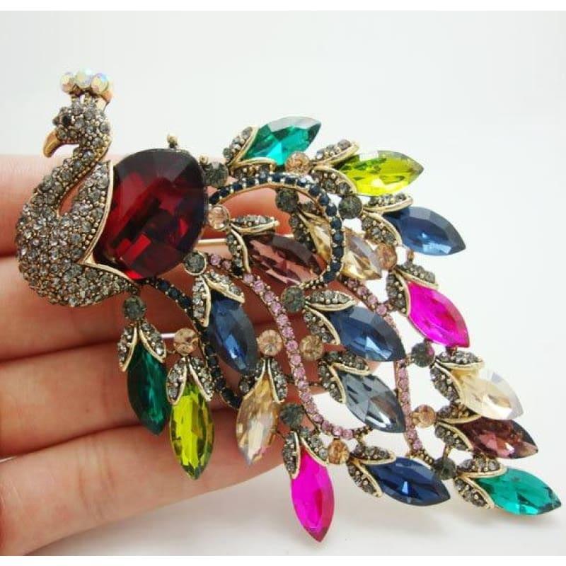 TTjewelry Top Vintage Luxury Peacock Multi-color Austrian Rhinestone Crystal Art Nouveau Bird Brooch Pin - brooch