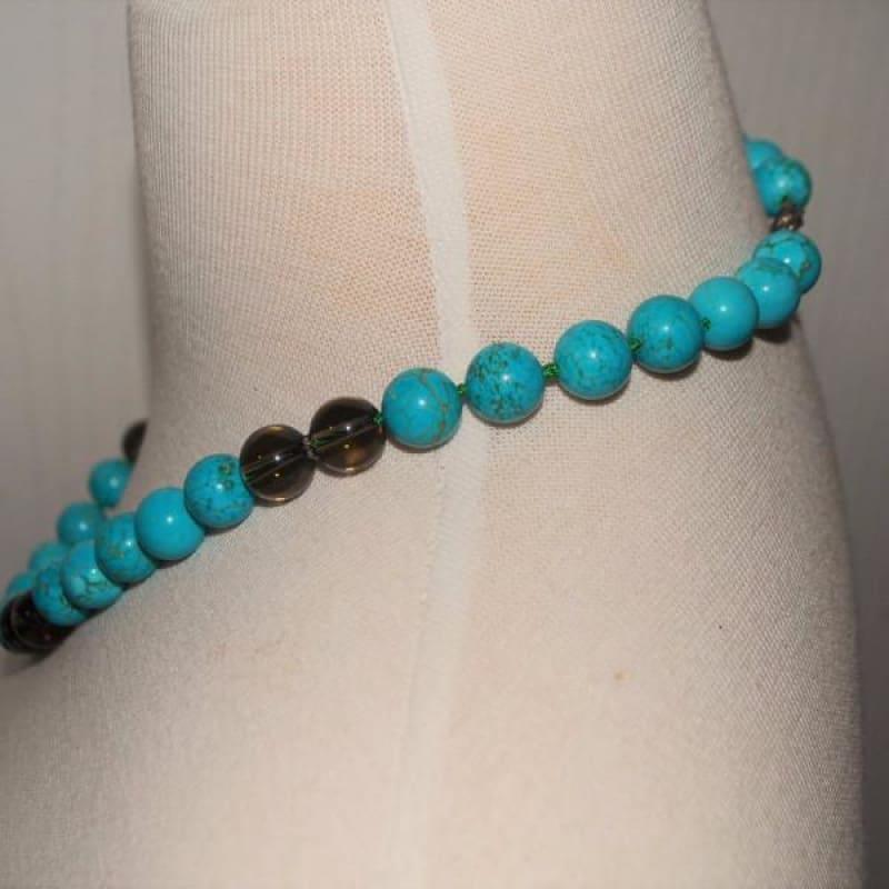 Turquoise with Black Quartz Color Block Necklace - Handmade