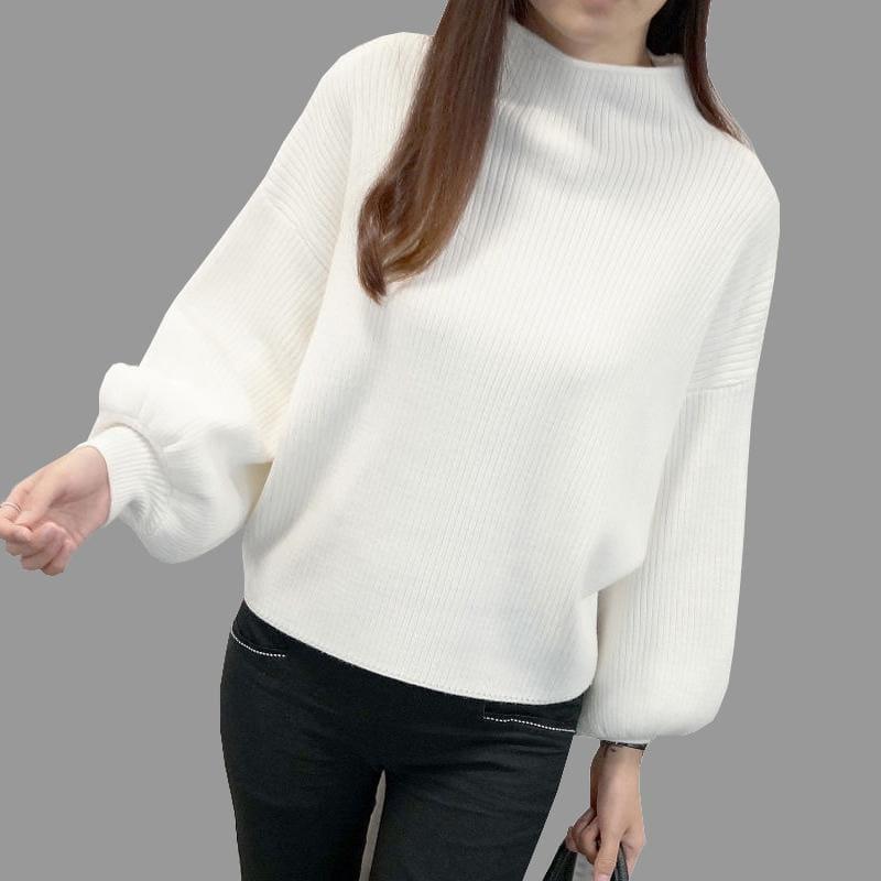 Turtleneck Batwing Sleeve Pullovers Loose Knitted Sweater Top - Long Sleeve