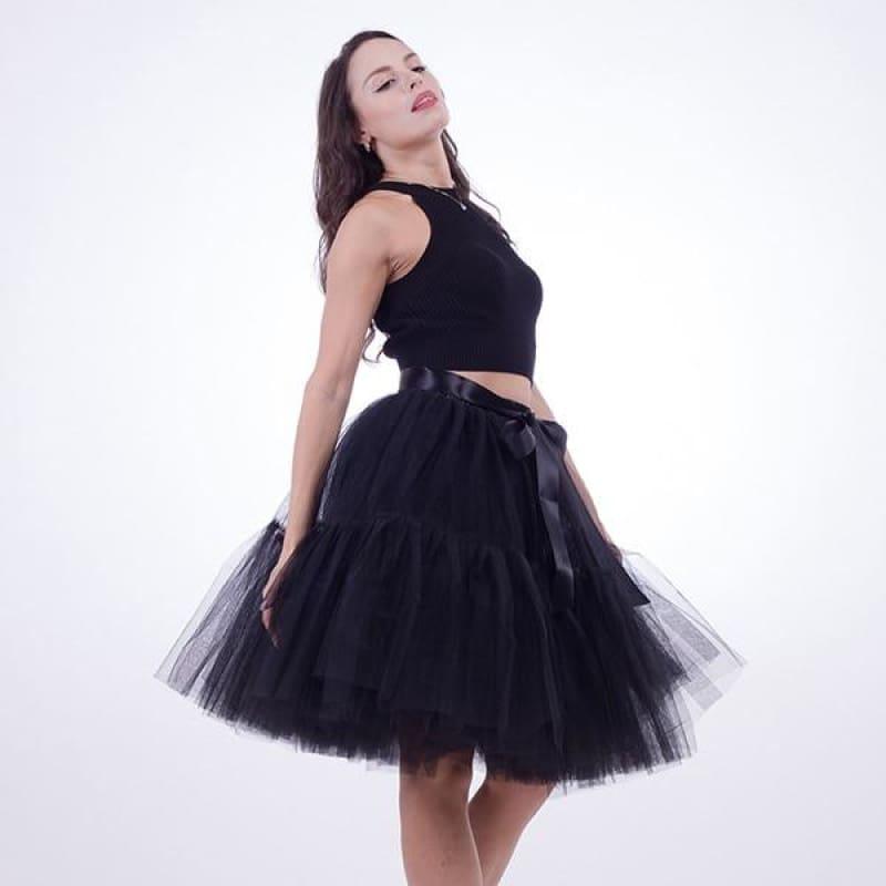 Tutu Tulle Skirt Vintage Midi Pleated Skirts - Black / One Size - Skirts