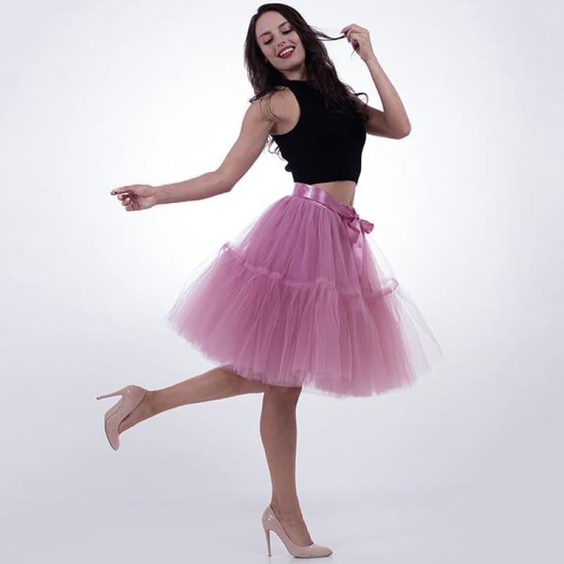 Tutu Tulle Skirt Vintage Midi Pleated Skirts - Mauve Red / One Size - Skirts