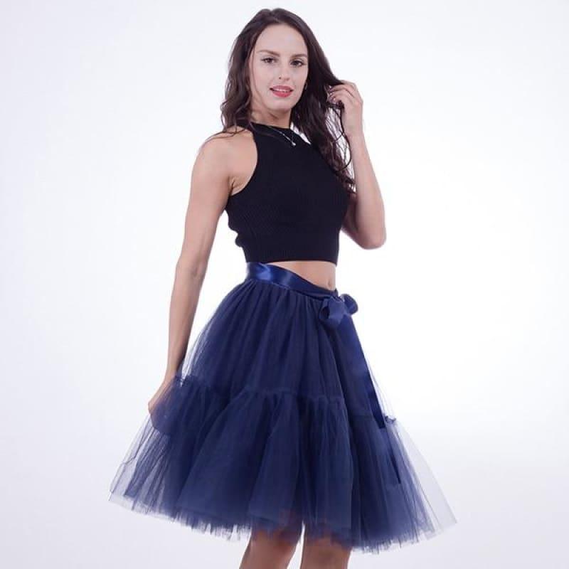Tutu Tulle Skirt Vintage Midi Pleated Skirts - Navy Blue / One Size - Skirts