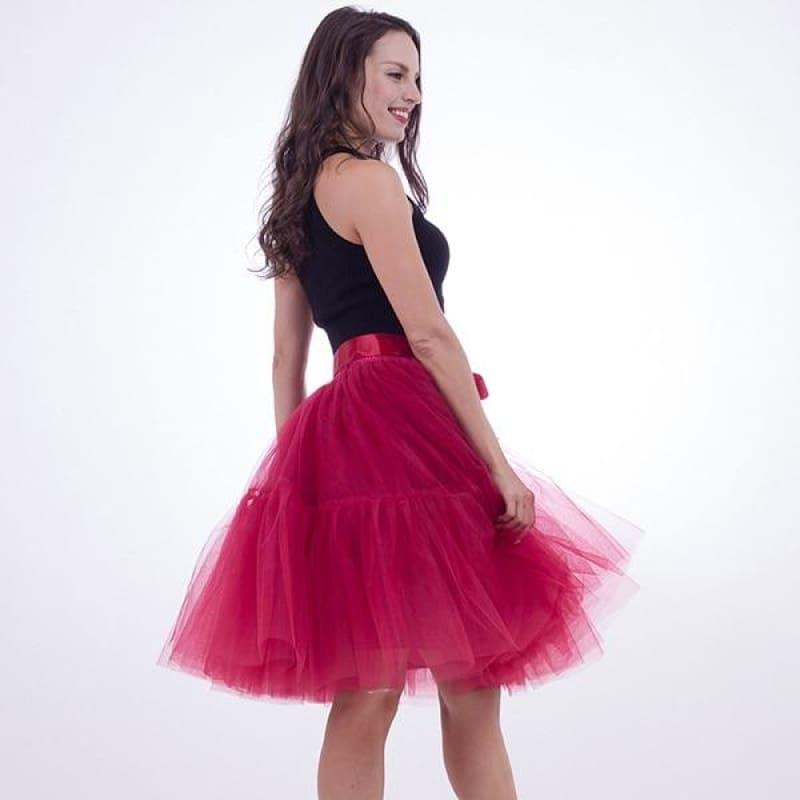Tutu Tulle Skirt Vintage Midi Pleated Skirts - Red Wine / One Size - Skirts