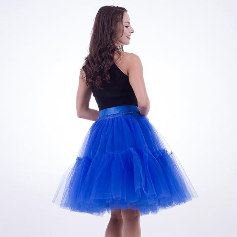 Tutu Tulle Skirt Vintage Midi Pleated Skirts - Royal Blue / One Size - Skirts