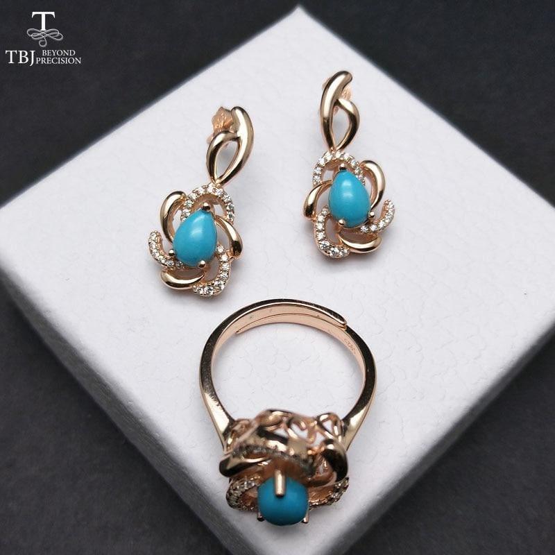 Unique andElegant Turquoise Earring and Ring Jewelry Set - Blue / Resizable / 45cm - jewelry set