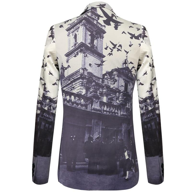 Unique Bird Castle Pattern Italian Style Wedding Prom Mens Blazers Jacket - Mens Jackets