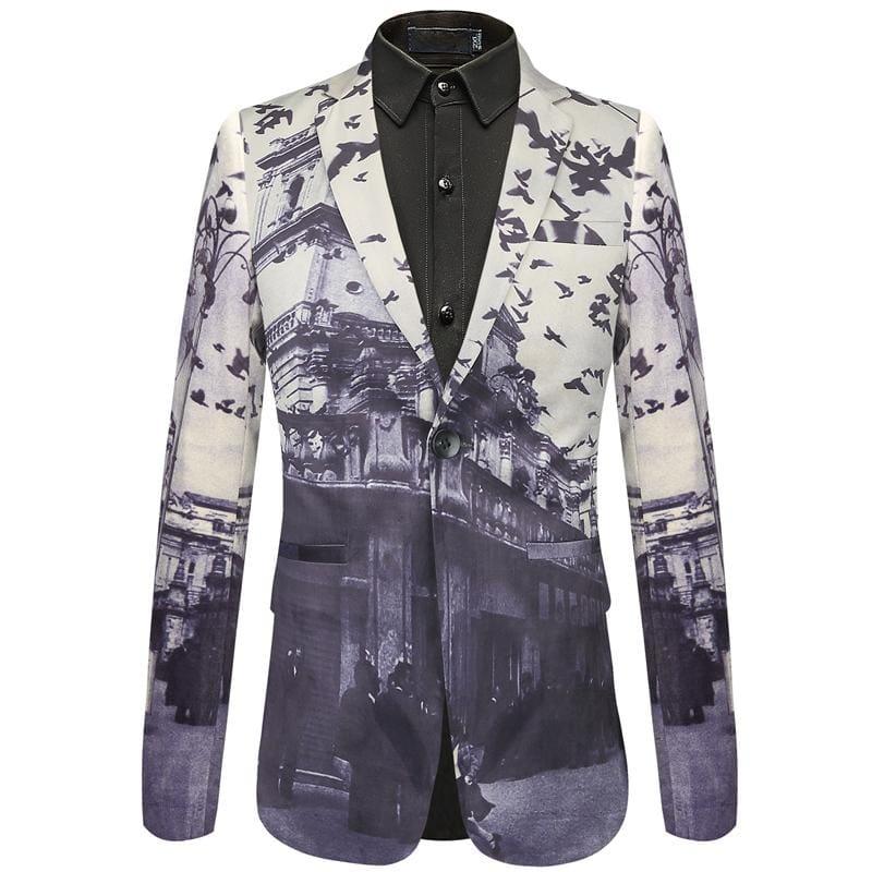 Unique Bird Castle Pattern Italian Style Wedding Prom Mens Blazers Jacket - Mens Jackets