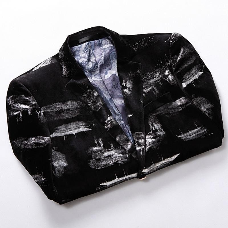 Unique Black Mens Printed Mens Blazer Jacket - Mens