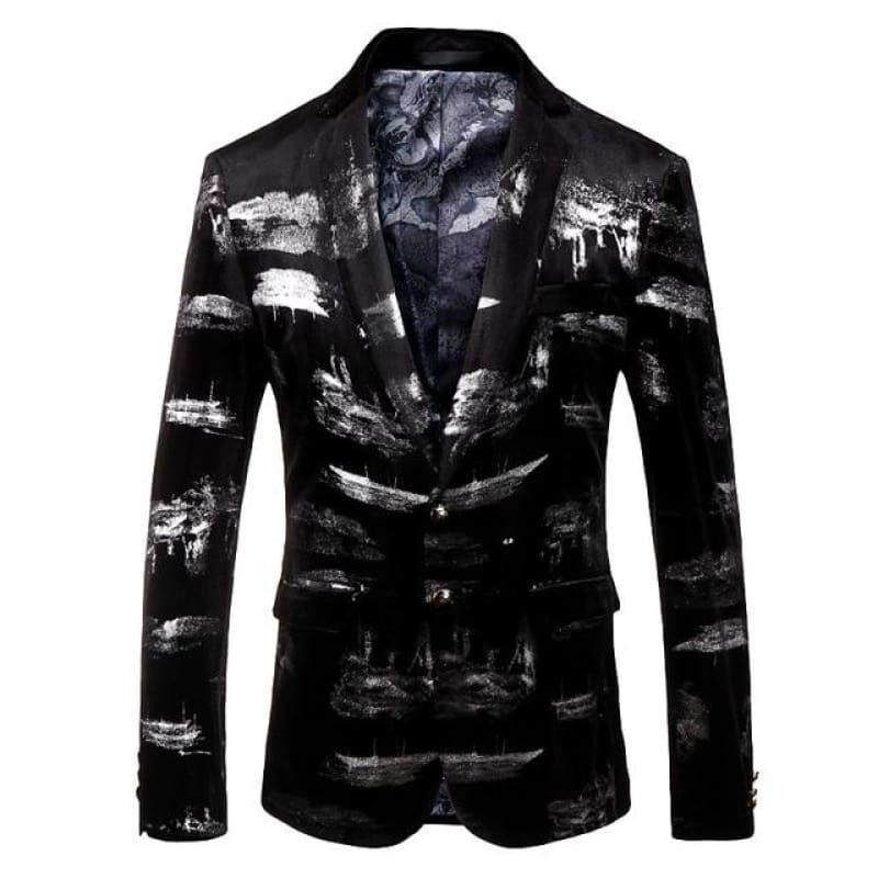 Unique Black Mens Printed Mens Blazer Jacket - Black / XXXL - Mens