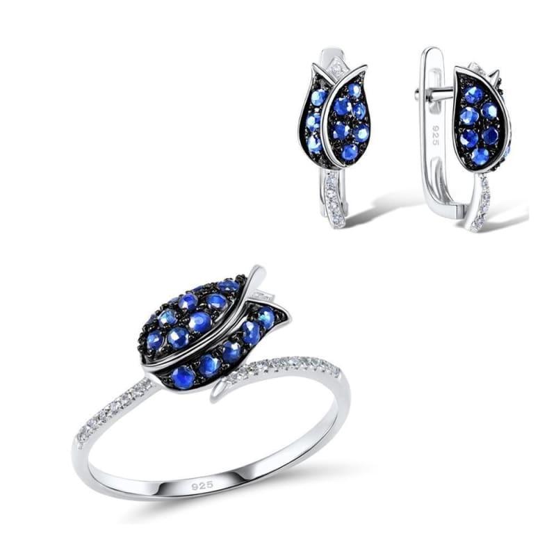 Unique Bridal Blue Nano Cubic Zirconia Ring Earrings 925 Sterling Silver Fashion Jewelry Set - 8 - jewelry set