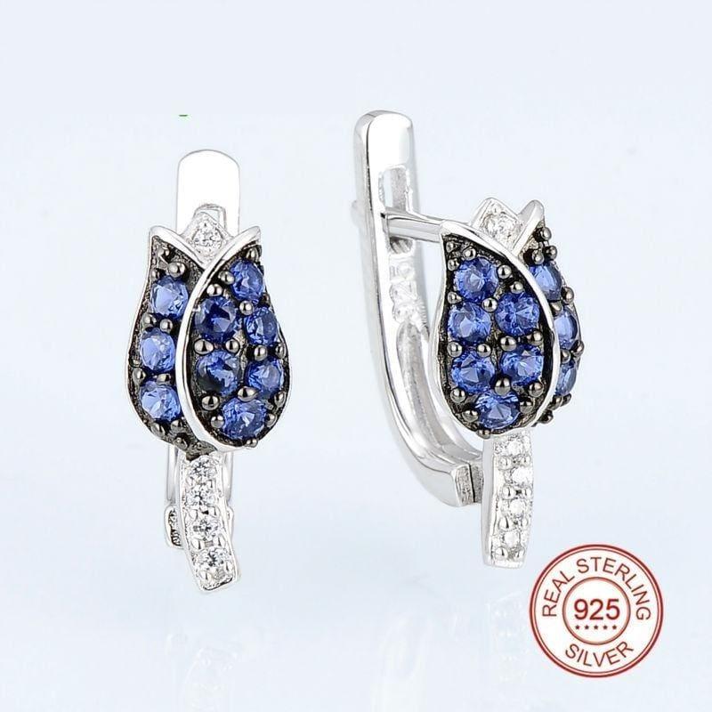 Unique Bridal Blue Nano Cubic Zirconia Ring Earrings 925 Sterling Silver Fashion Jewelry Set - jewelry set