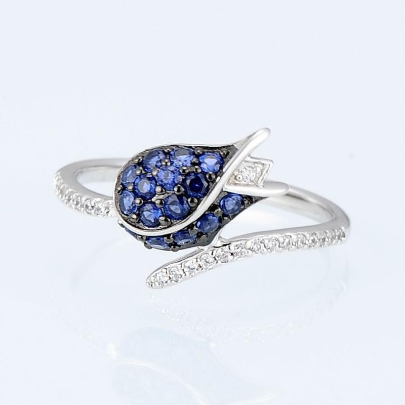 Unique Bridal Blue Nano Cubic Zirconia Ring Earrings 925 Sterling Silver Fashion Jewelry Set - jewelry set