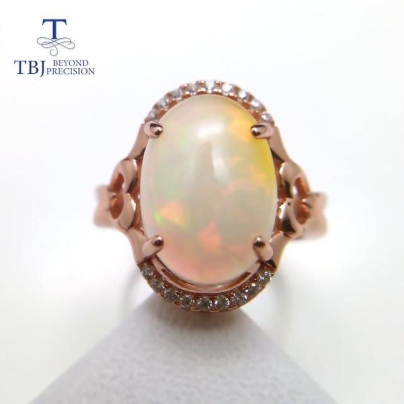 Unique Chunky Ethiopian Opal Oval 10*14mm Gemstione Ring - rose color silver / Resizable - rings