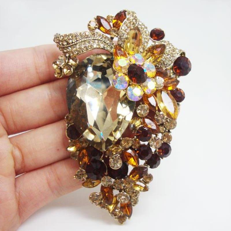 Unique Flower Cluster Gold-Tone Brooch Pin Pendant Rhinestone Crystal - Brooch