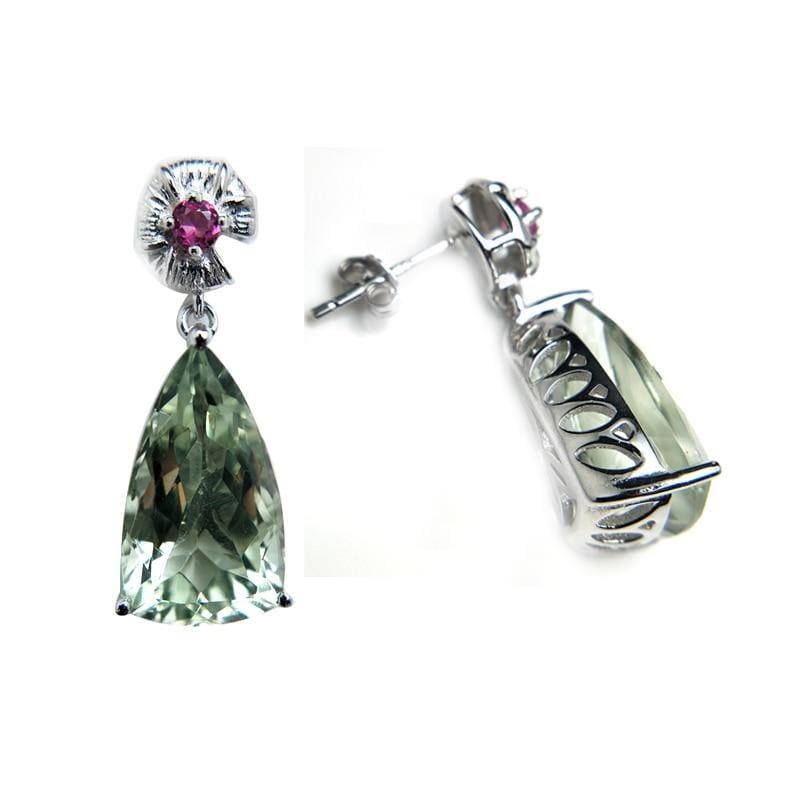 Unique Green Amethyst and Tourmaline 925 Silver Pendant and Earring Jewelry set - Jewelry set