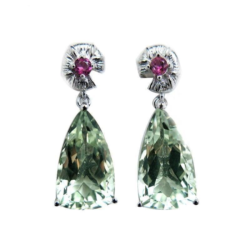 Unique Green Amethyst and Tourmaline 925 Silver Pendant and Earring Jewelry set - Jewelry set