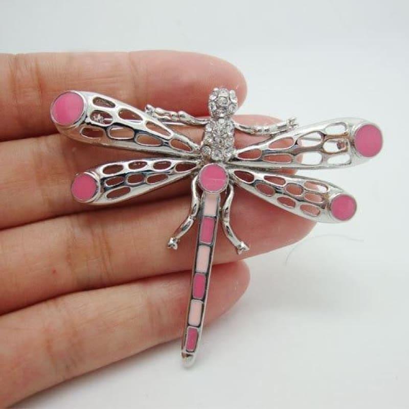 Unique Lovely Dragonfly Animal Decorated Brooch Pin Pink Rhinestone Crystal - Default title - brooch
