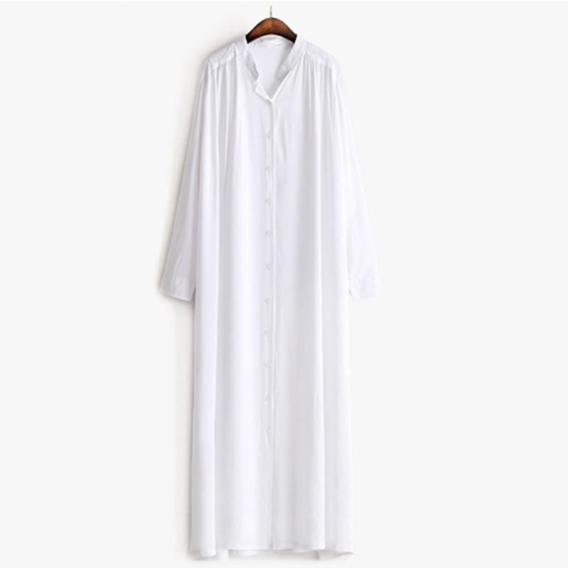 V Neck Split Single Breasted White Summer Maxi Dress - White / One Size - Maxi Dress