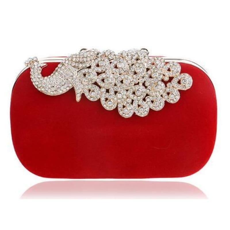 Velvet Chain Shoulder Evening Small Clutch Bag - YM1009red / Mini(Max Length<20cm) - Clutch