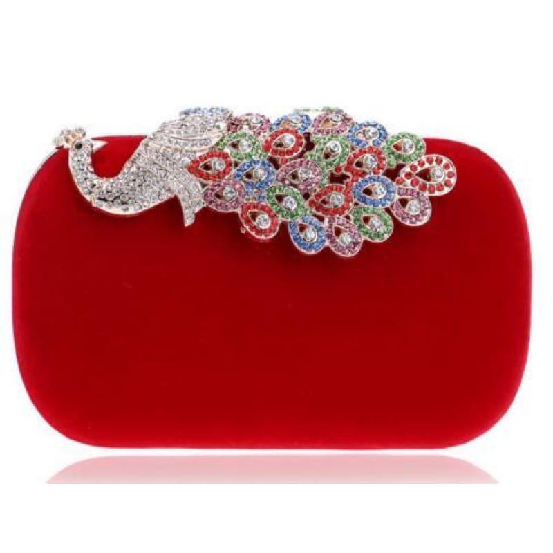 Velvet Chain Shoulder Evening Small Clutch Bag - YM1022red / Mini(Max Length<20cm) - Clutch