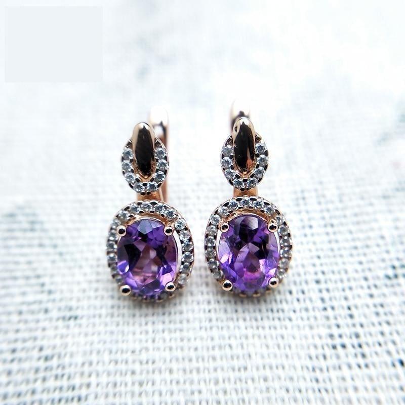 Vintage African Amethyst Yellow Gold Color Gemstone Clasp Earrings - earrings