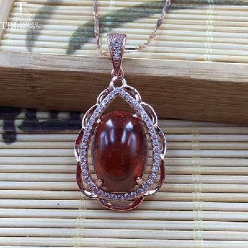 Vintage Chinese Style Pendant Garnet gemstone in 925 Sterling Silver Necklace - garnet157 - necklace