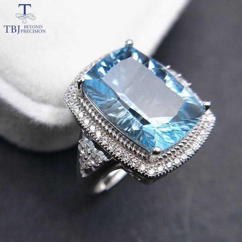 Vintage Concave Cut Blue Topaz Gemstone Ring - Ring