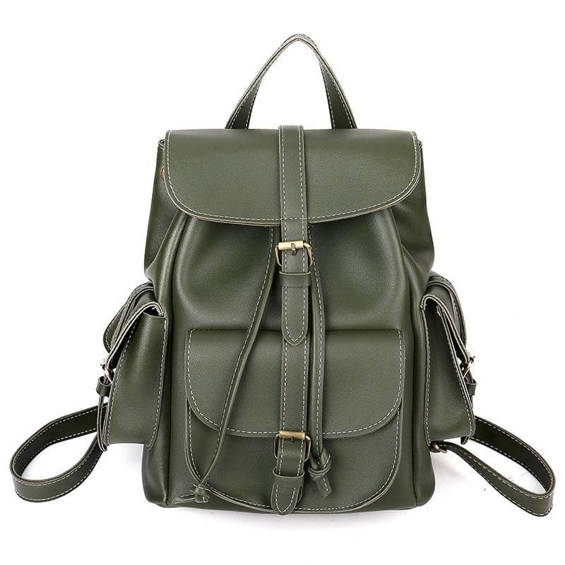 Vintage Drawstring Backpack Black Shoulder Bag - Green - HandBag
